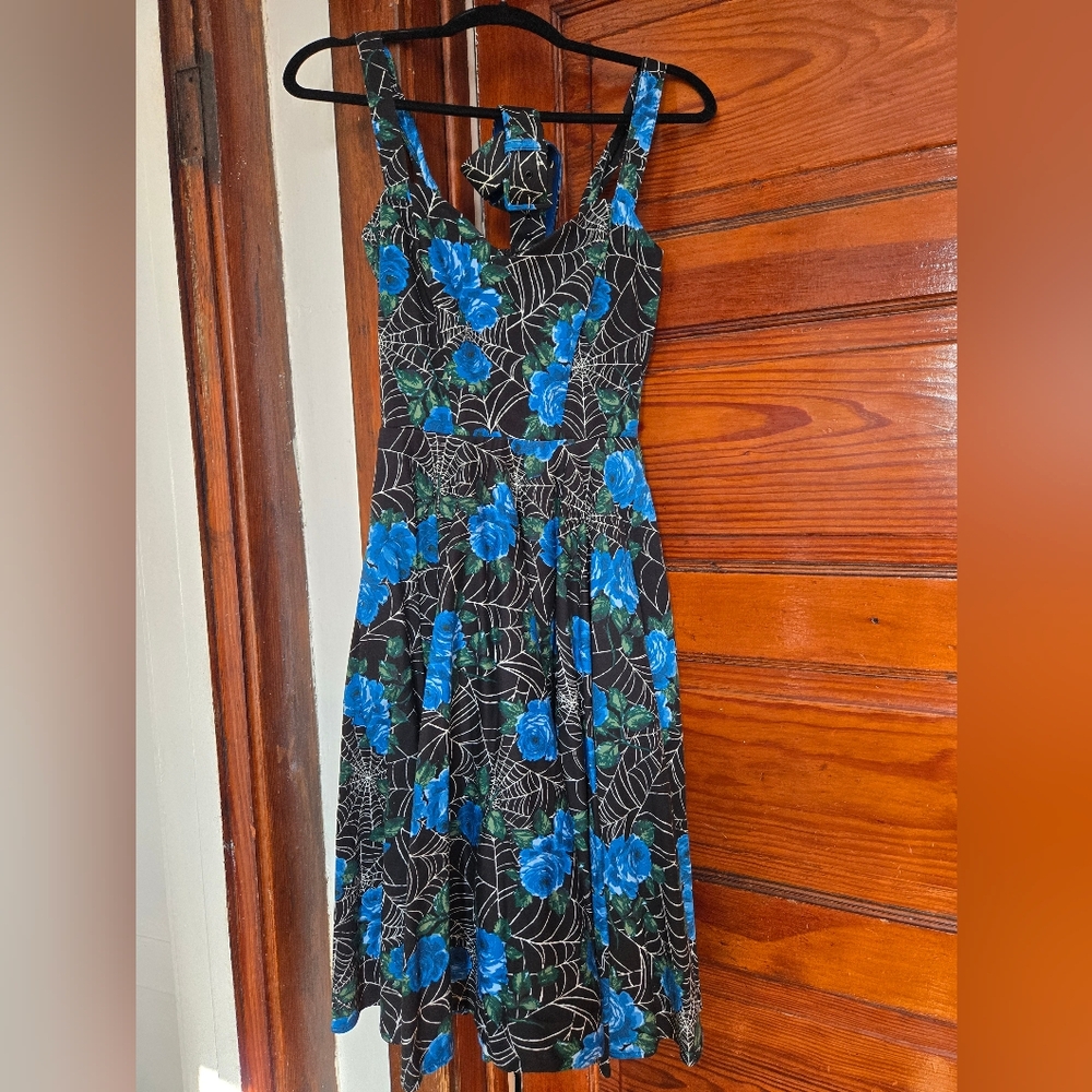 Vixen By Mitcheline Pitt Blue Rose Spiderweb Sweetheart Swing Dress